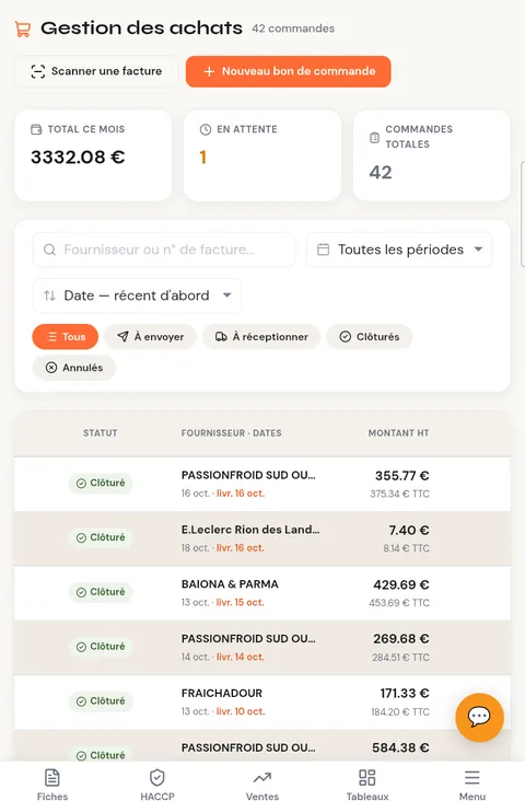 Gestion des achats : bons de commande et factures